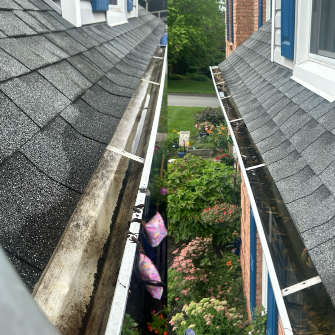 Gutter cleaning before and after