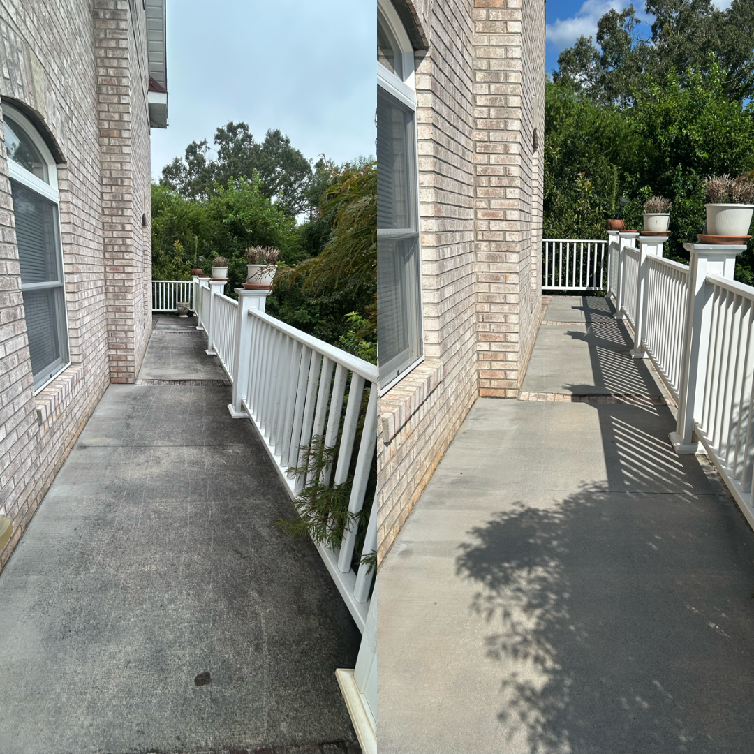 Pressure washed deck walkway before and after