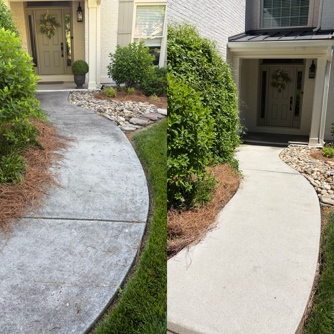 Pressure washed patio before and after