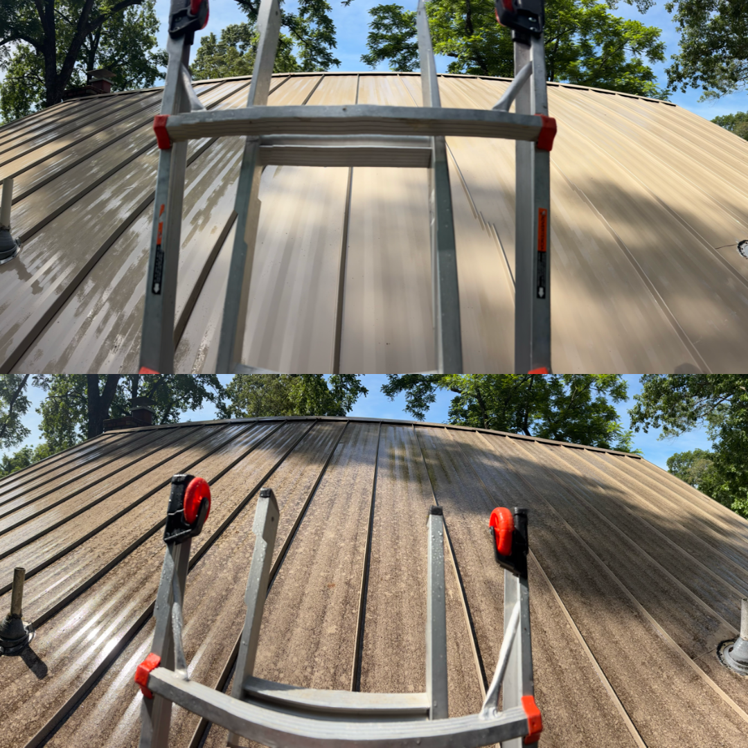 Soft washed roof before and after