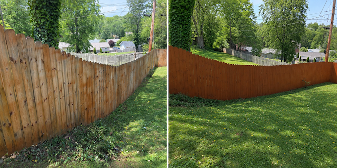 Fence staining before and after